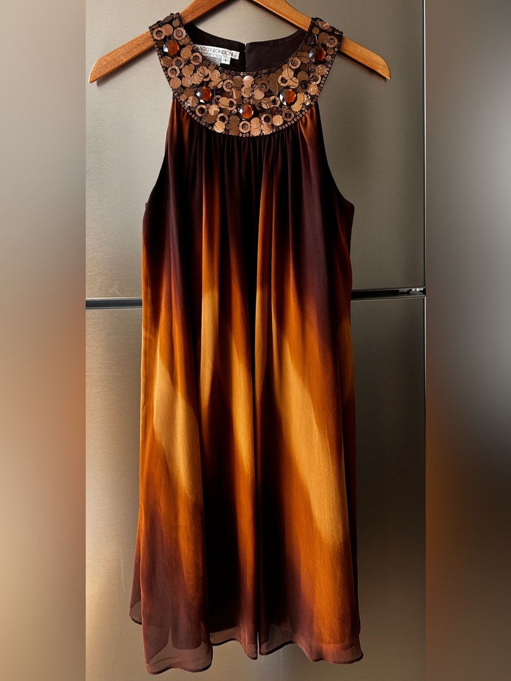 Maggy London Size 8 100% Silk Ombré Embellished Sequin Midi Dress
